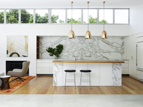 You're so vein. Marble features large in this kitchen, but there's still space for a slab of wood. Australian Interior Design Awards