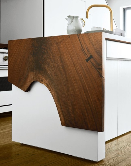 Wood as icing/ stunning worktop effect featured on Dwell
